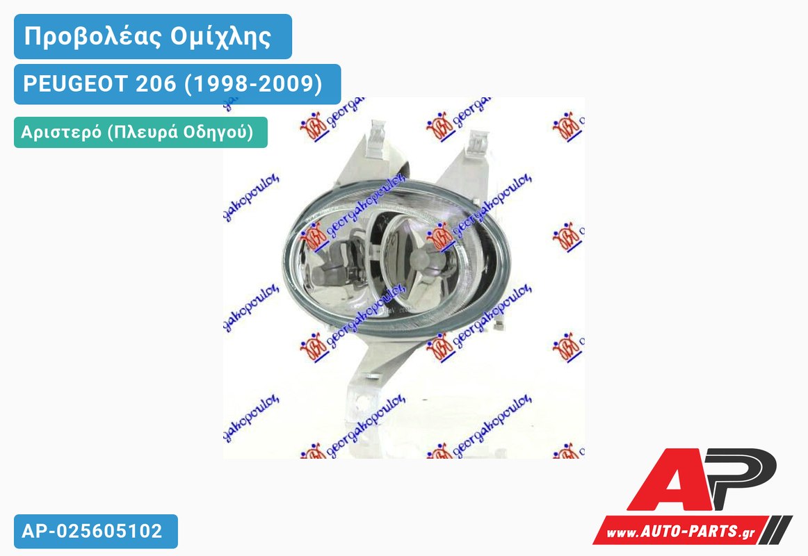 Προβολέας Ομίχλης SPORT (Ευρωπαϊκό) Αριστερός PEUGEOT 206 (1998-2009)