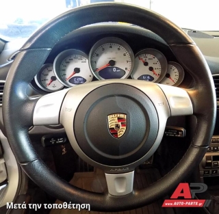 Κάλυμμα τιμονιού Senda, ραφτό μαρκέ για PORSCHE Boxster (987) (2004-2012) - Μαύρα Γαζιά